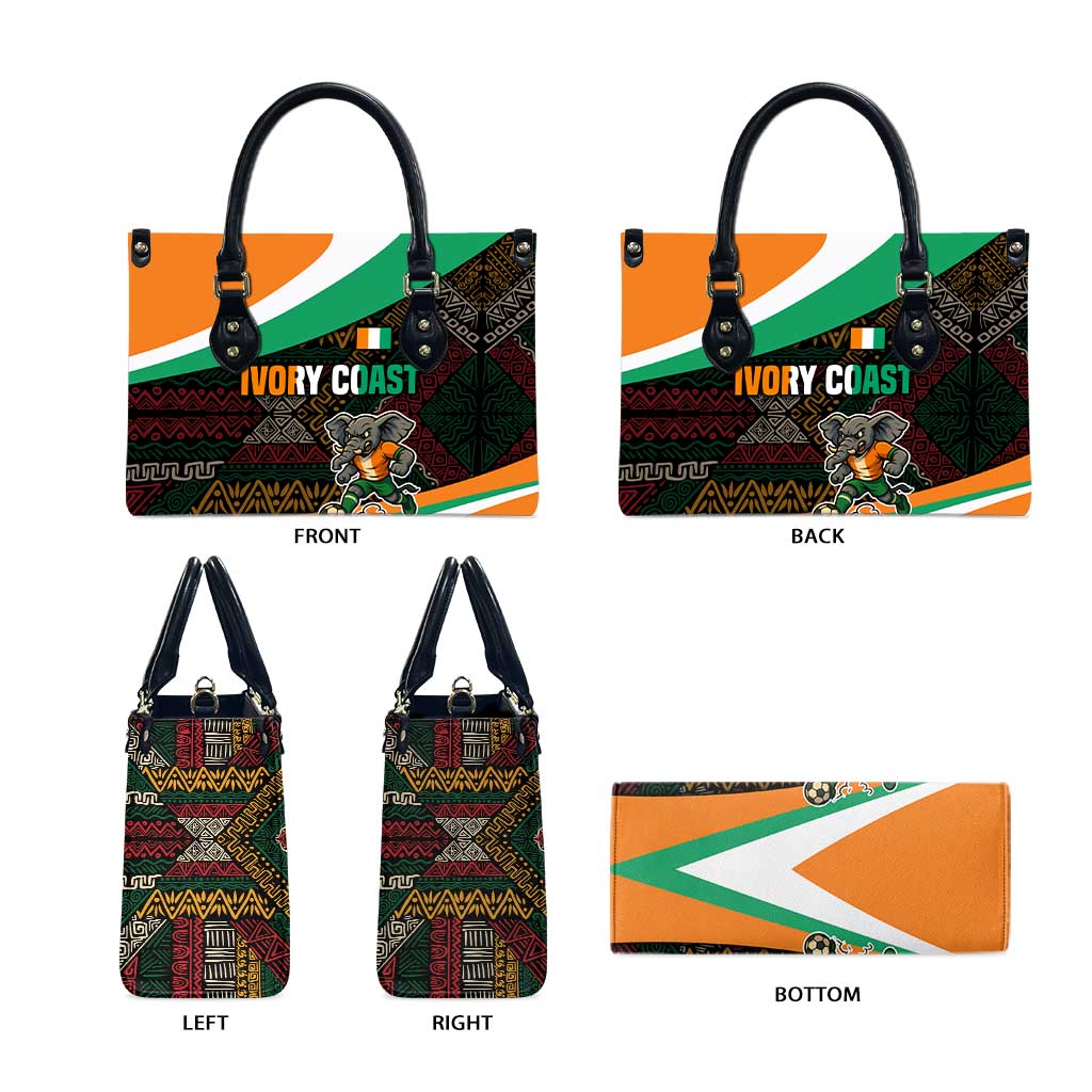Ivory Coast Leather Bag with Soccer Elephant and Tribal Pattern Design - Wonder Print Shop