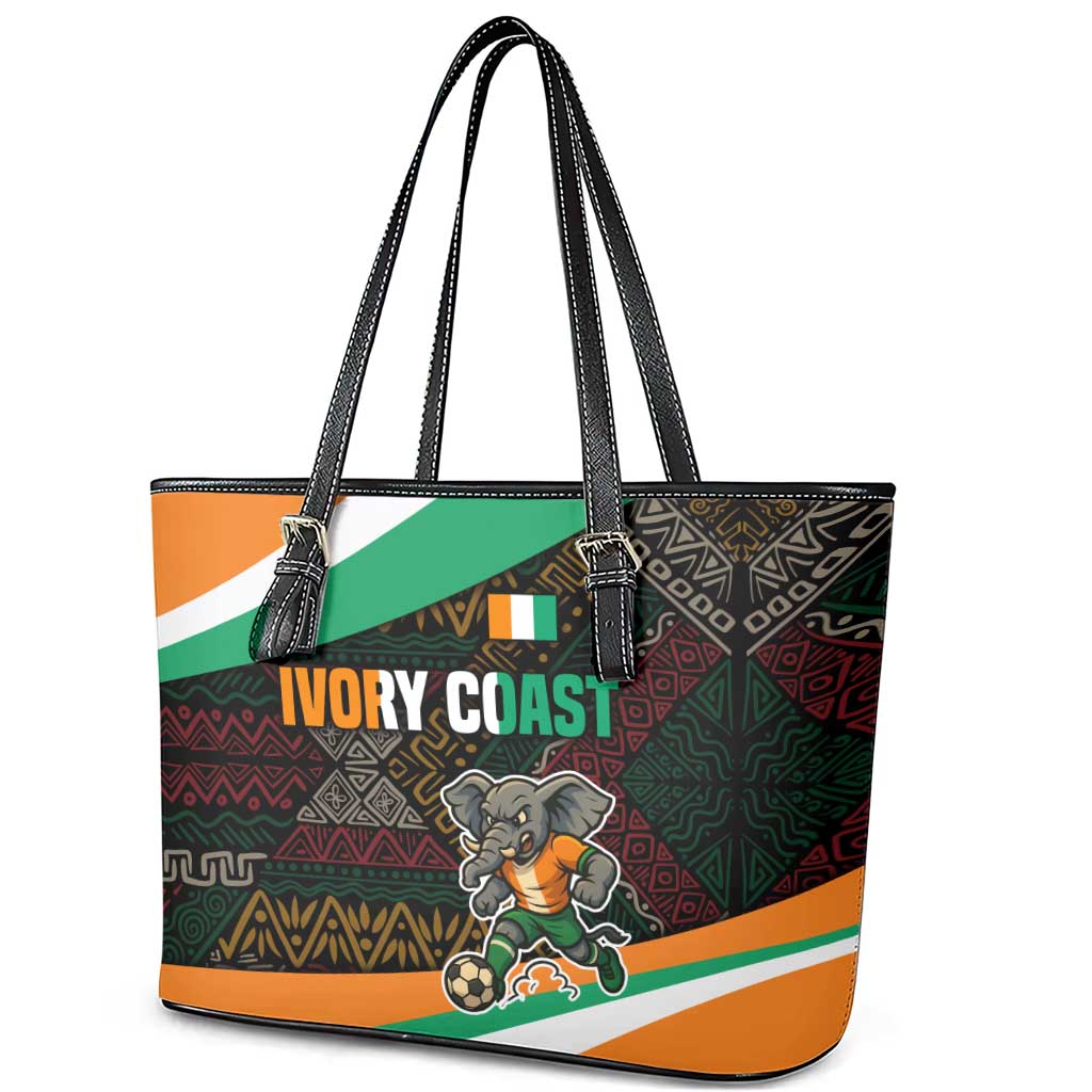 Ivory Coast Leather Tote Bag with Soccer Elephant and Tribal Pattern Design - Wonder Print Shop