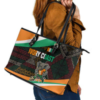 Ivory Coast Leather Tote Bag with Soccer Elephant and Tribal Pattern Design - Wonder Print Shop