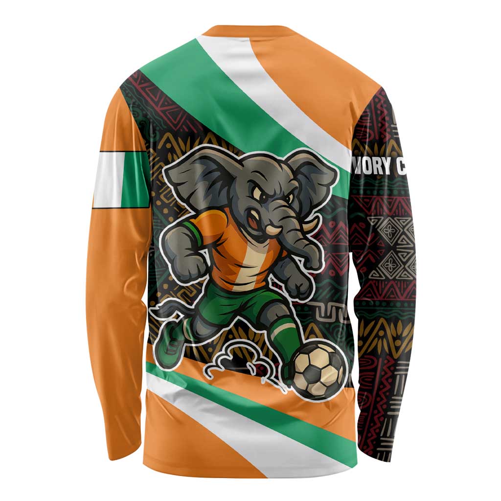 Ivory Coast Long Sleeve Shirt with Soccer Elephant and Tribal Pattern Design - Wonder Print Shop