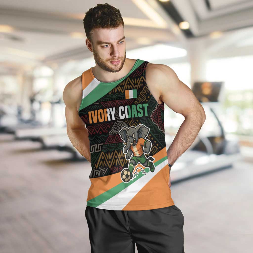 Ivory Coast Men Tank Top with Soccer Elephant and Tribal Pattern Design - Wonder Print Shop