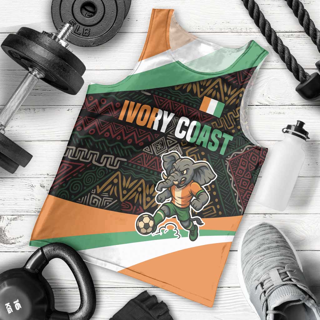 Ivory Coast Men Tank Top with Soccer Elephant and Tribal Pattern Design - Wonder Print Shop