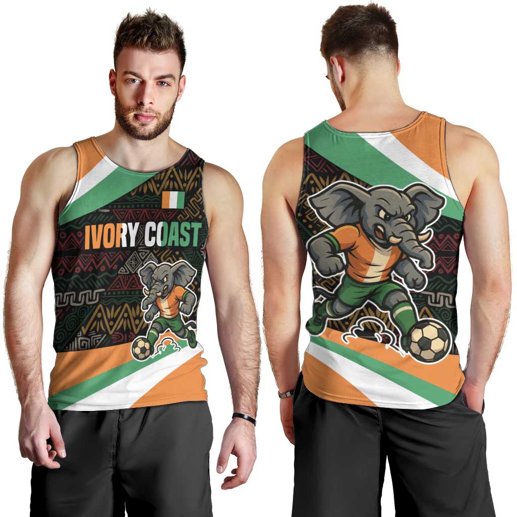 Ivory Coast Men Tank Top with Soccer Elephant and Tribal Pattern Design - Wonder Print Shop