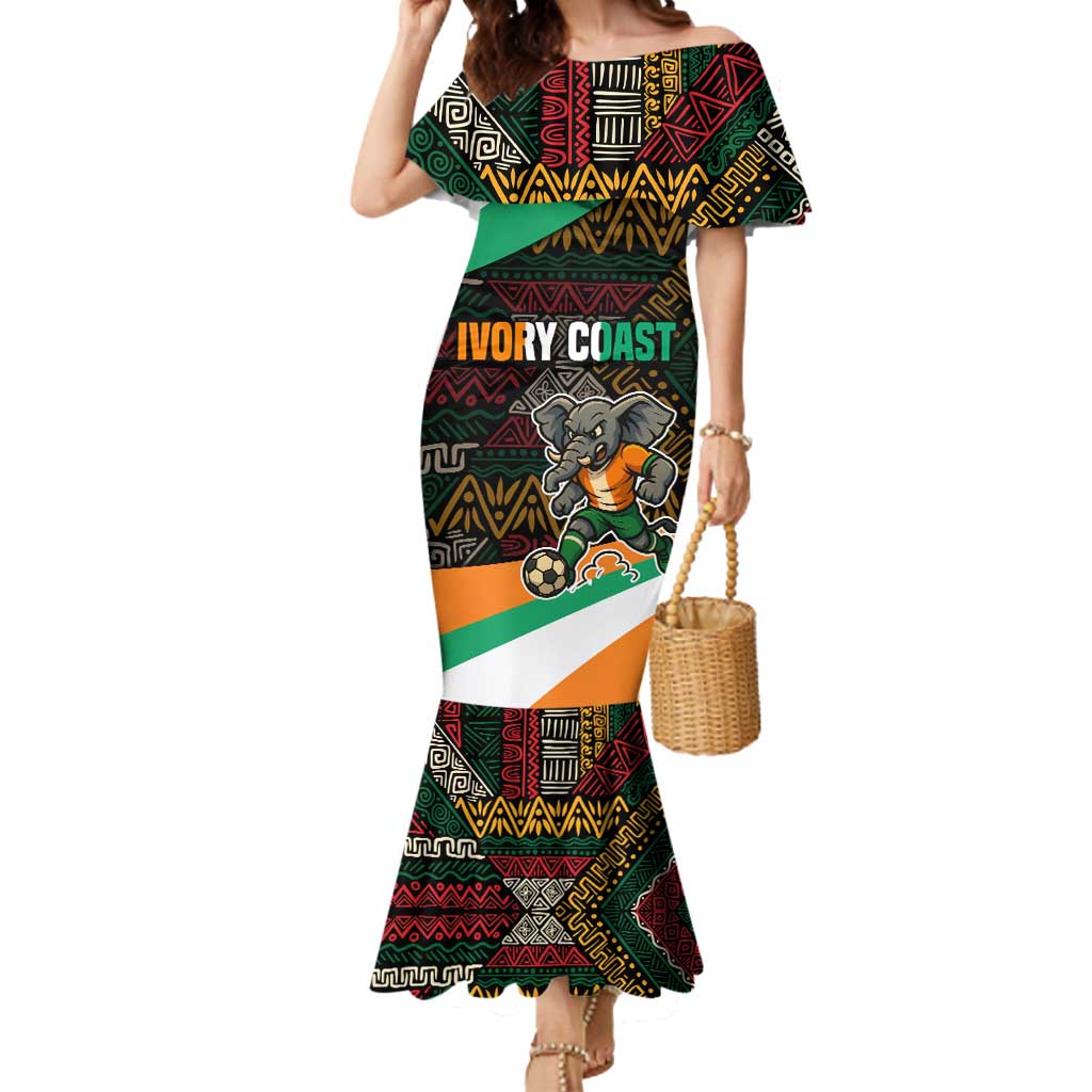 Ivory Coast Mermaid Dress with Soccer Elephant and Tribal Pattern Design - Wonder Print Shop