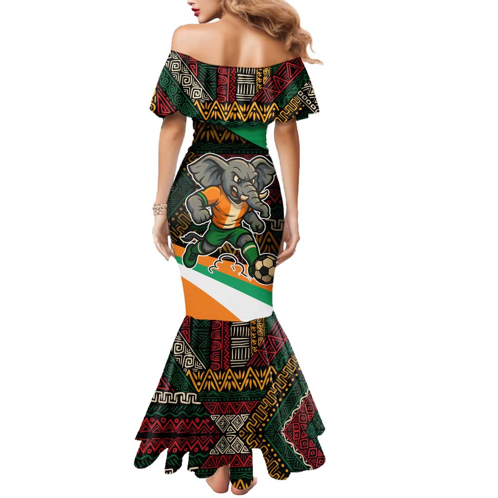 Ivory Coast Mermaid Dress with Soccer Elephant and Tribal Pattern Design - Wonder Print Shop