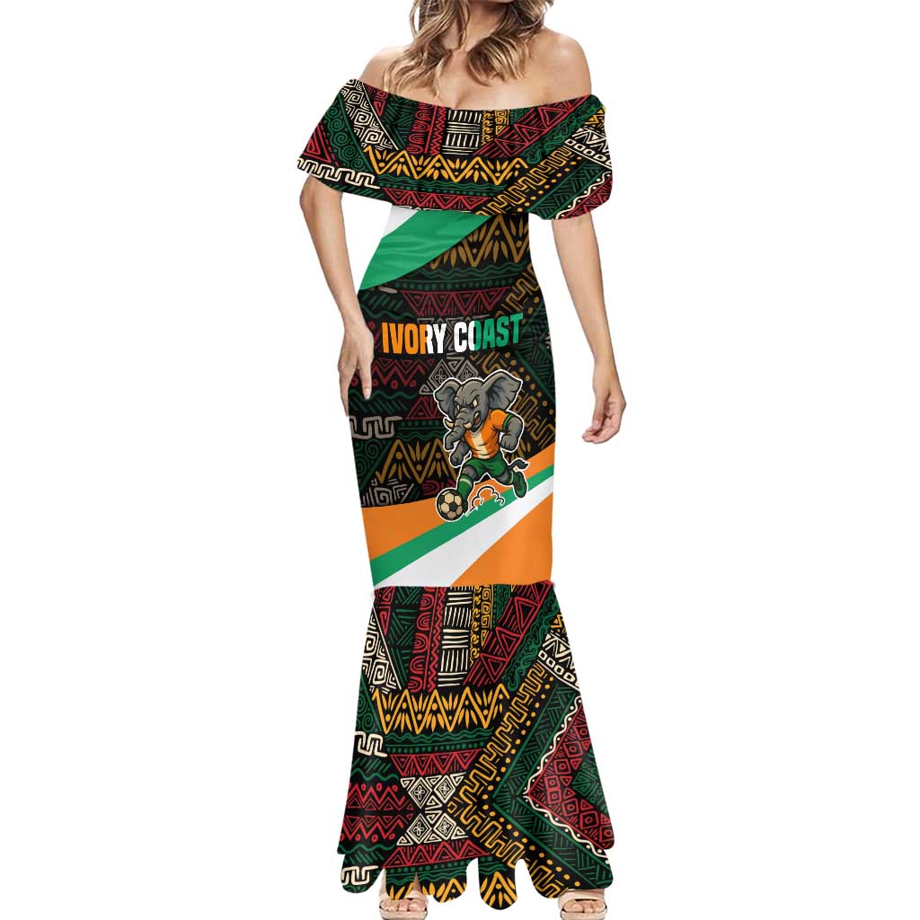 Ivory Coast Mermaid Dress with Soccer Elephant and Tribal Pattern Design - Wonder Print Shop