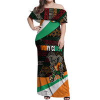 Ivory Coast Off Shoulder Maxi Dress with Soccer Elephant and Tribal Pattern Design - Wonder Print Shop