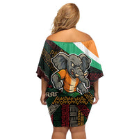 Ivory Coast Off Shoulder Short Dress with Soccer Elephant and Tribal Pattern Design - Wonder Print Shop