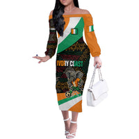 Ivory Coast Off The Shoulder Long Sleeve Dress with Soccer Elephant and Tribal Pattern Design - Wonder Print Shop