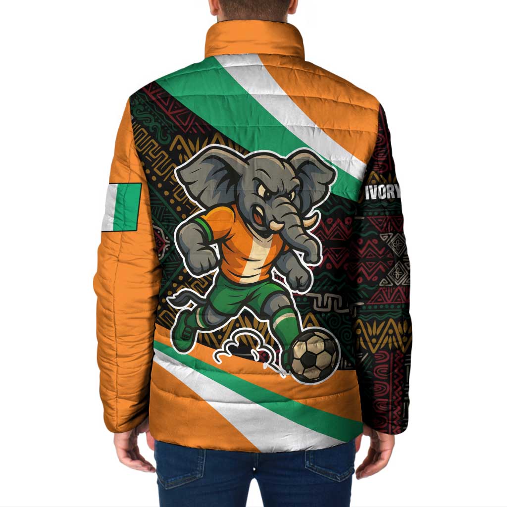 Ivory Coast Padded Jacket with Soccer Elephant and Tribal Pattern Design - Wonder Print Shop