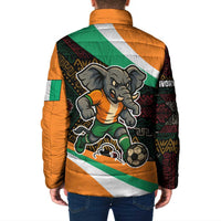 Ivory Coast Padded Jacket with Soccer Elephant and Tribal Pattern Design - Wonder Print Shop
