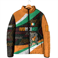 Ivory Coast Padded Jacket with Soccer Elephant and Tribal Pattern Design - Wonder Print Shop