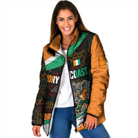 Ivory Coast Padded Jacket with Soccer Elephant and Tribal Pattern Design - Wonder Print Shop