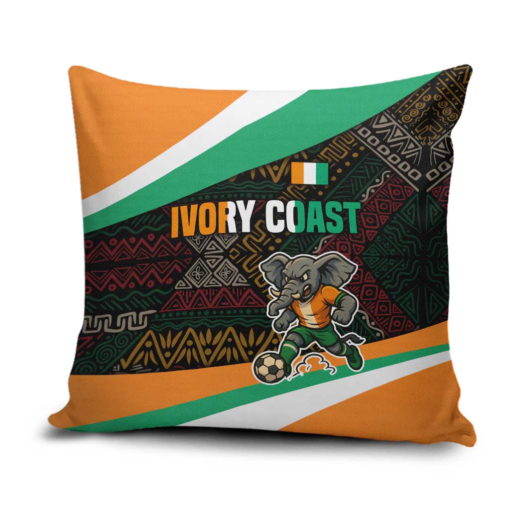 Ivory Coast Pillow Cover with Soccer Elephant and Tribal Pattern Design - Wonder Print Shop