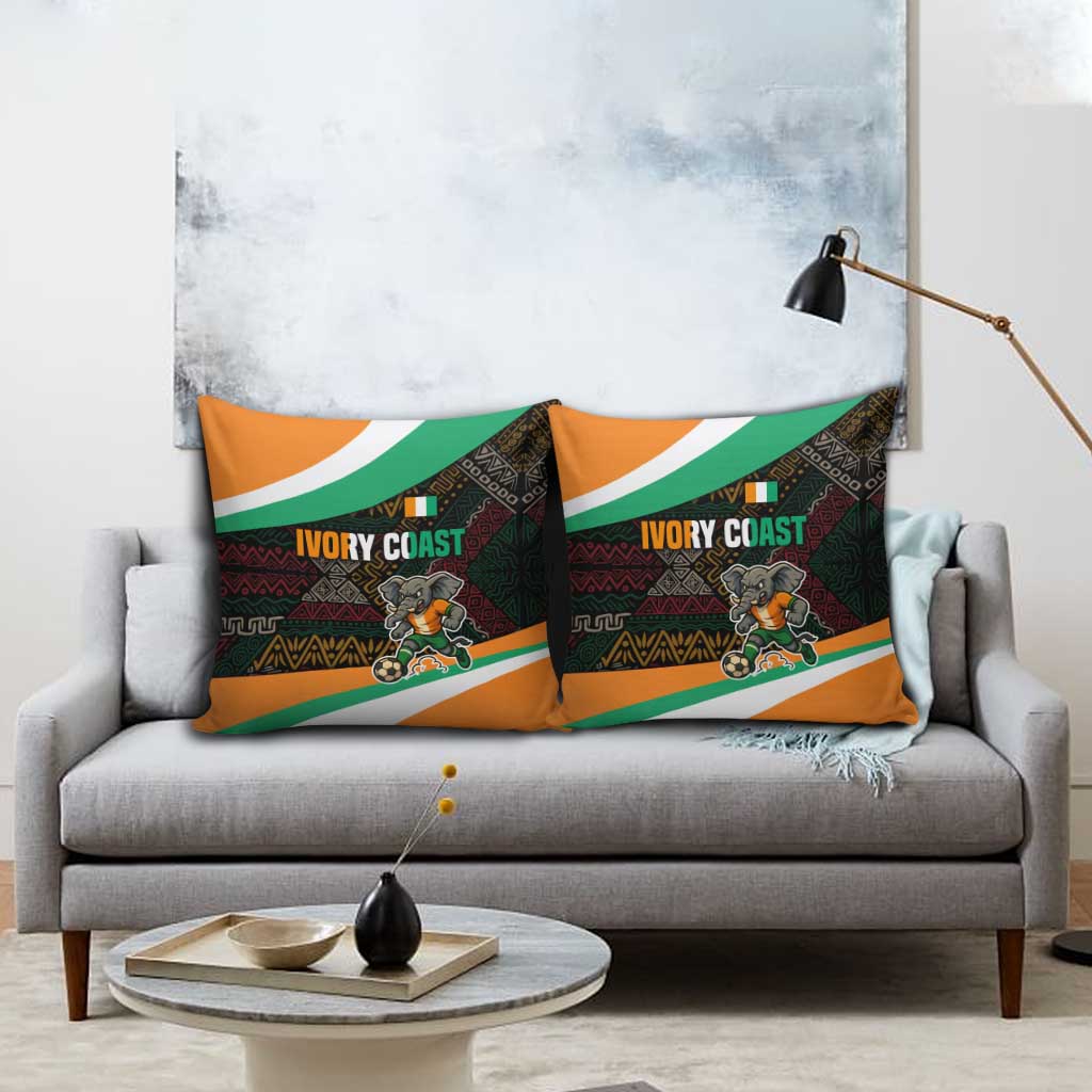 Ivory Coast Pillow Cover with Soccer Elephant and Tribal Pattern Design - Wonder Print Shop
