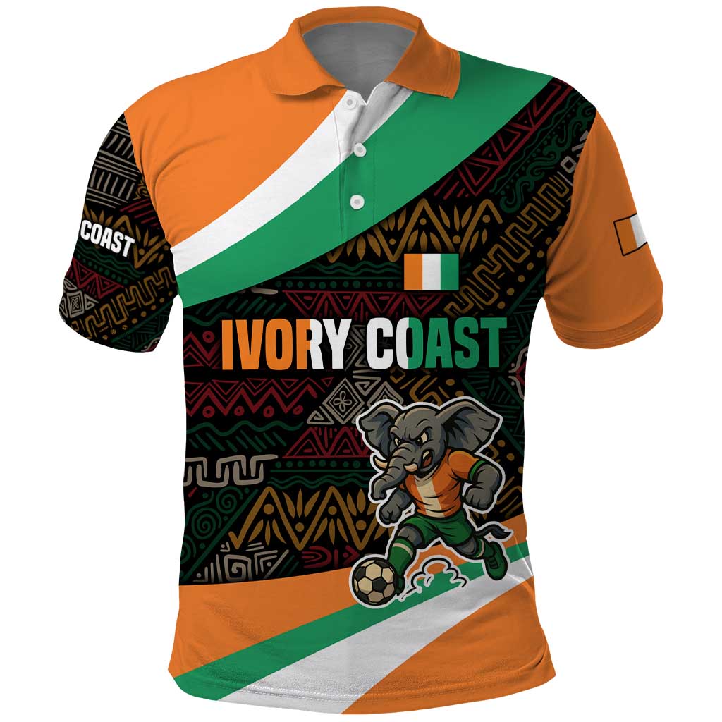 Ivory Coast Polo Shirt with Soccer Elephant and Tribal Pattern Design - Wonder Print Shop