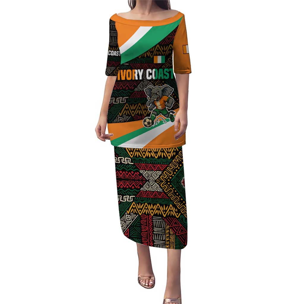Ivory Coast Puletasi with Soccer Elephant and Tribal Pattern Design - Wonder Print Shop