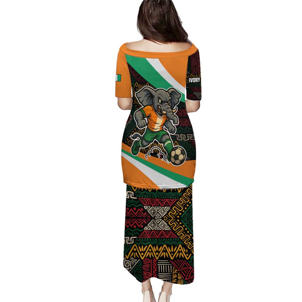 Ivory Coast Puletasi with Soccer Elephant and Tribal Pattern Design - Wonder Print Shop