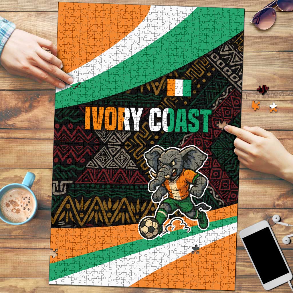 Ivory Coast Puzzle with Soccer Elephant and Tribal Pattern Design - Wonder Print Shop