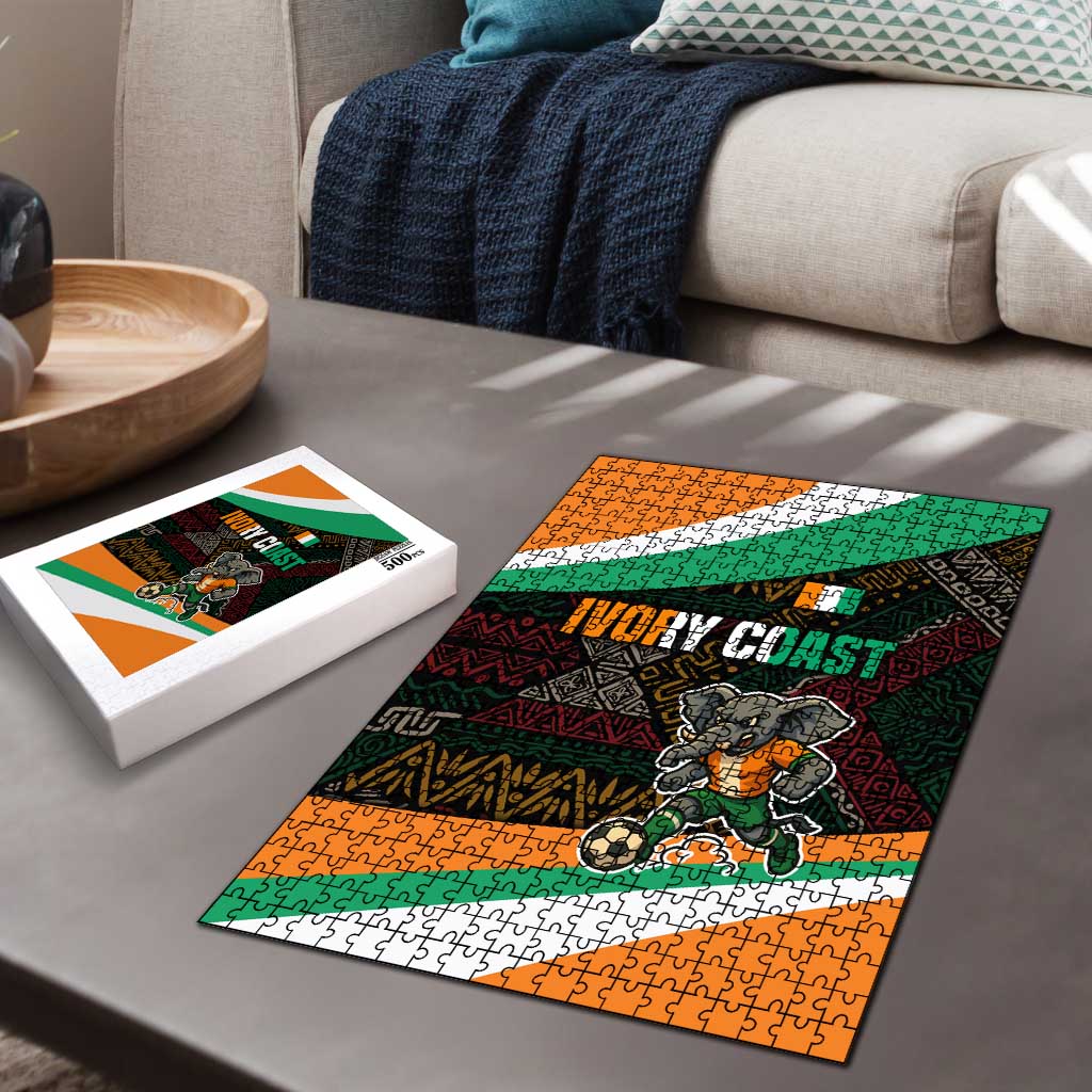 Ivory Coast Puzzle with Soccer Elephant and Tribal Pattern Design - Wonder Print Shop