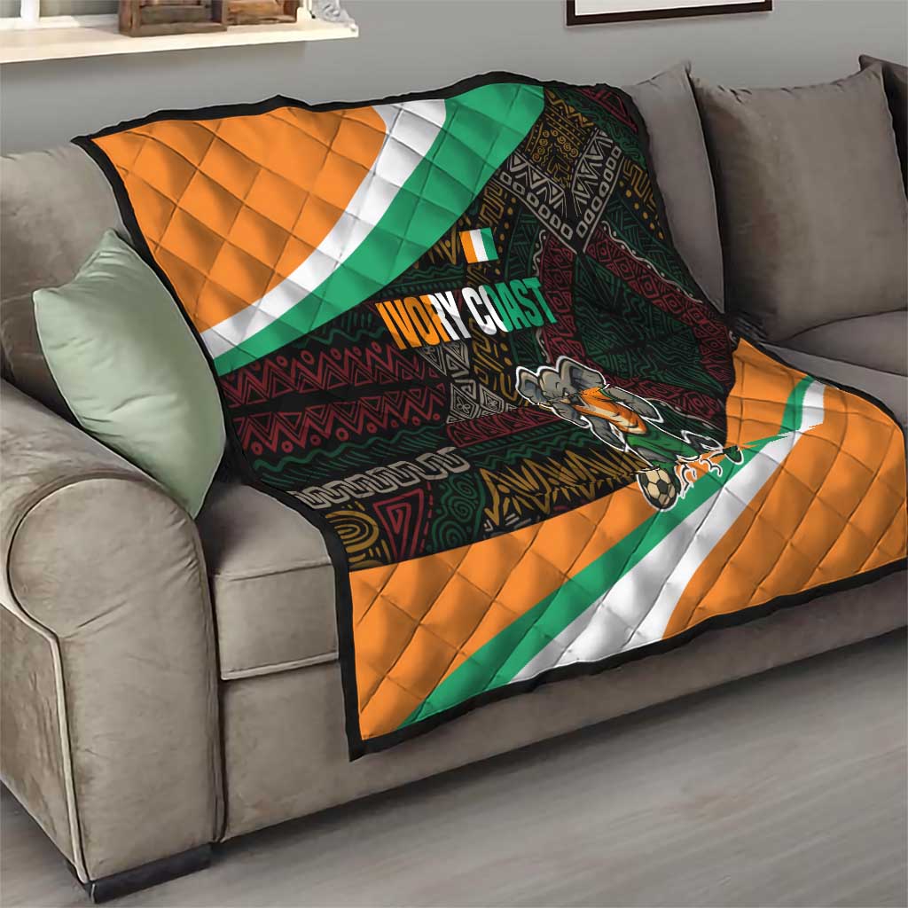 Ivory Coast Quilt with Soccer Elephant and Tribal Pattern Design - Wonder Print Shop