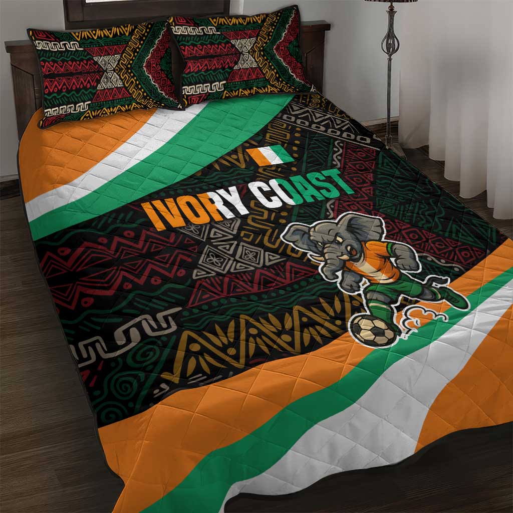 Ivory Coast Quilt Bed Set with Soccer Elephant and Tribal Pattern Design - Wonder Print Shop