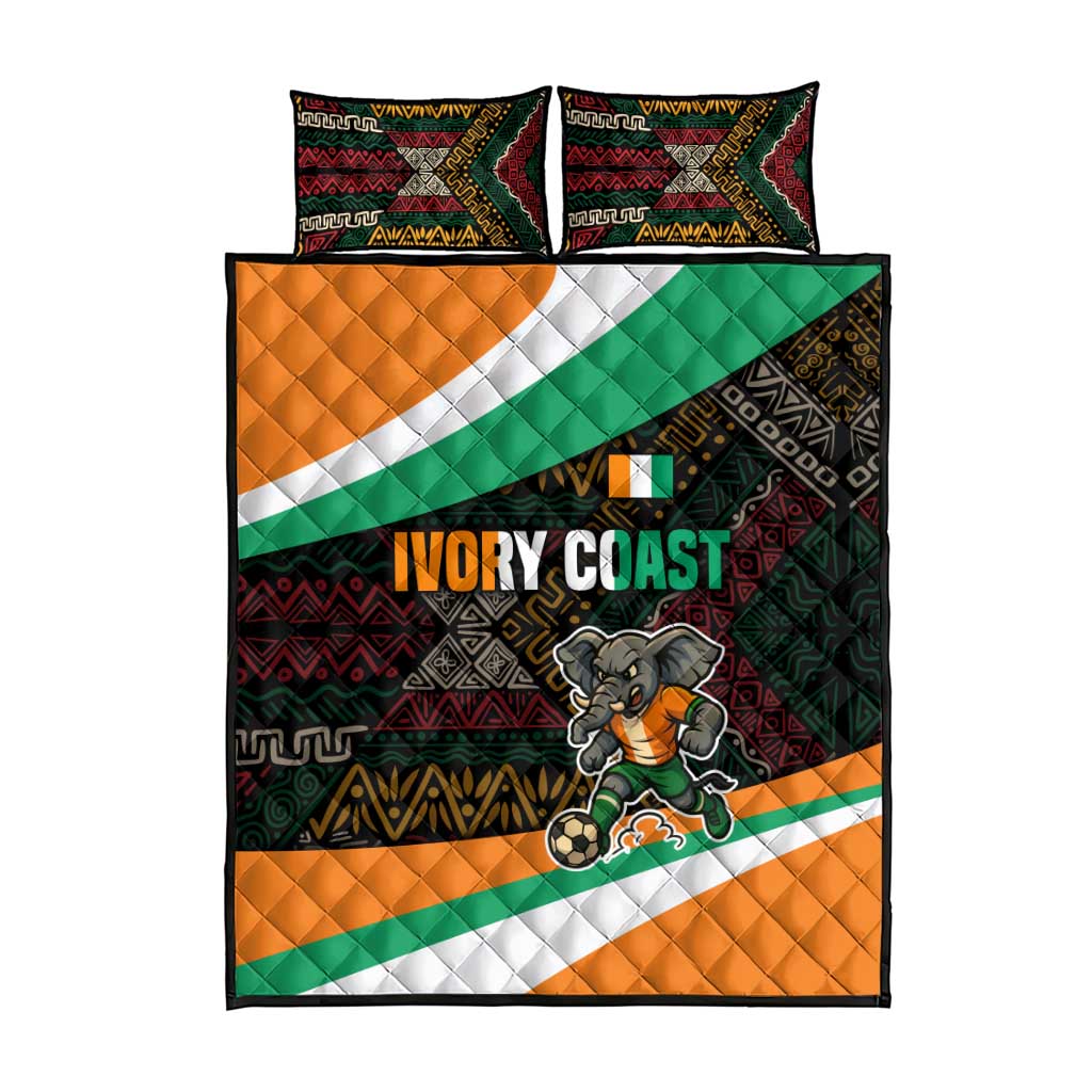 Ivory Coast Quilt Bed Set with Soccer Elephant and Tribal Pattern Design - Wonder Print Shop
