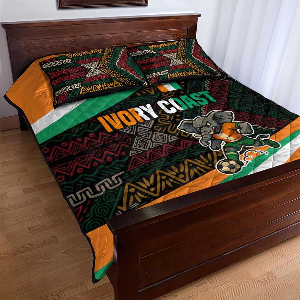Ivory Coast Quilt Bed Set with Soccer Elephant and Tribal Pattern Design - Wonder Print Shop