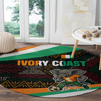 Ivory Coast Round Carpet with Soccer Elephant and Tribal Pattern Design - Wonder Print Shop