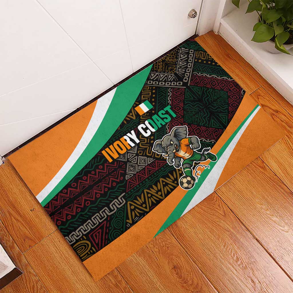 Ivory Coast Rubber Doormat with Soccer Elephant and Tribal Pattern Design - Wonder Print Shop