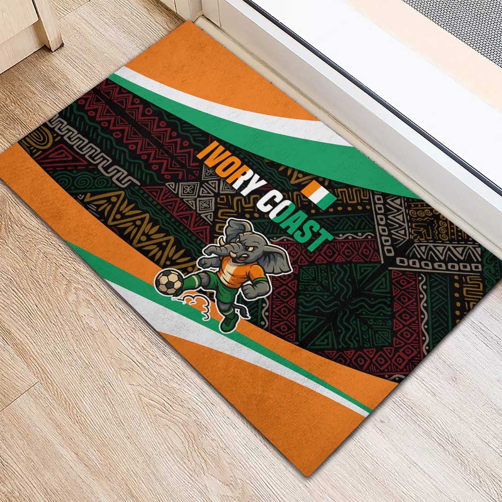Ivory Coast Rubber Doormat with Soccer Elephant and Tribal Pattern Design - Wonder Print Shop