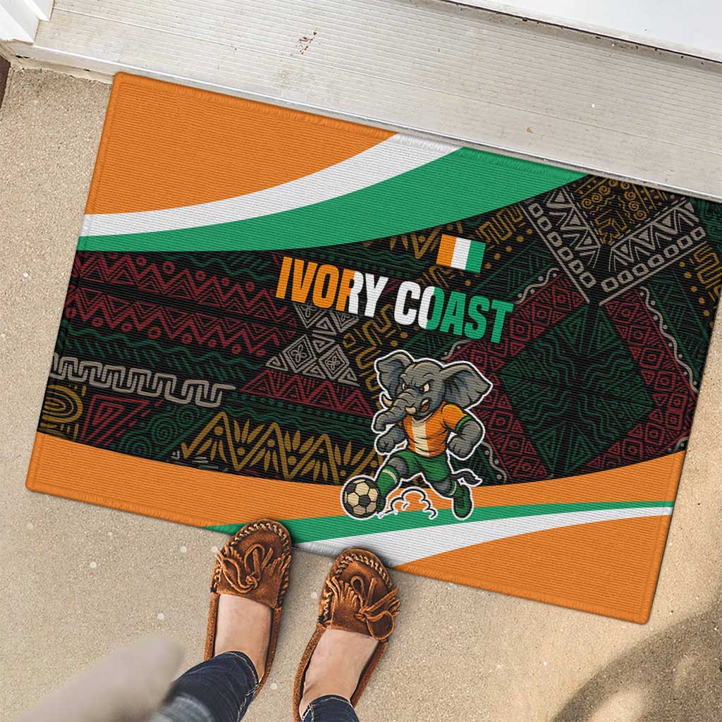 Ivory Coast Rubber Doormat with Soccer Elephant and Tribal Pattern Design - Wonder Print Shop