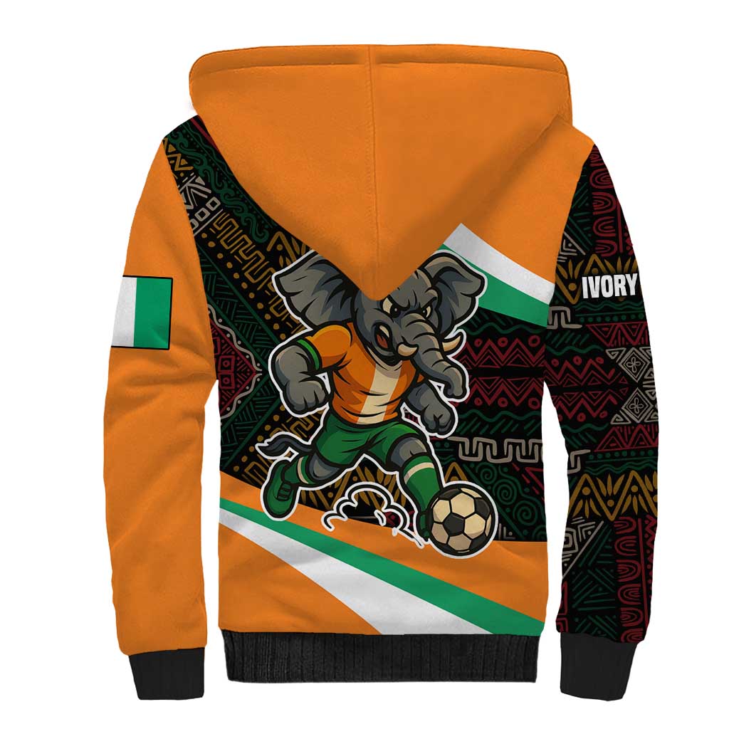 Ivory Coast Sherpa Hoodie with Soccer Elephant and Tribal Pattern Design - Wonder Print Shop