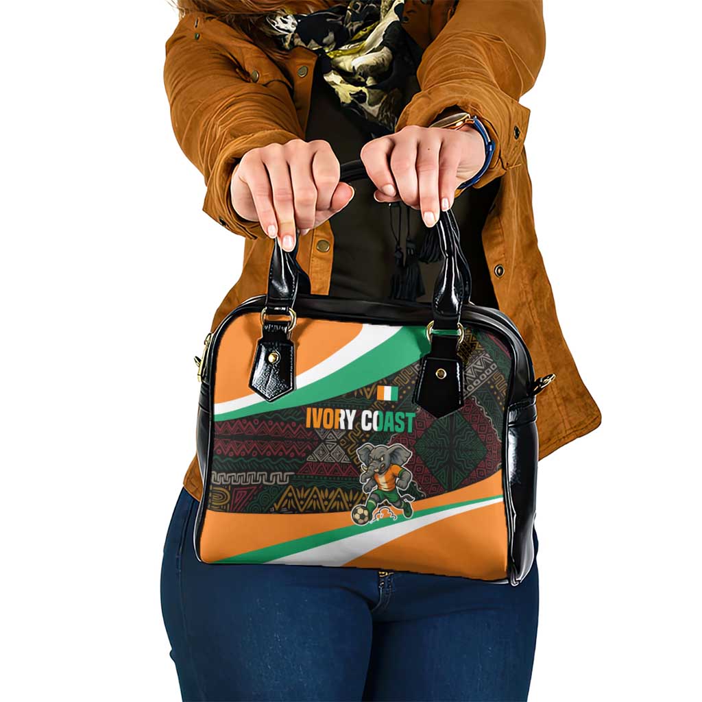 Ivory Coast Shoulder Handbag with Soccer Elephant and Tribal Pattern Design - Wonder Print Shop