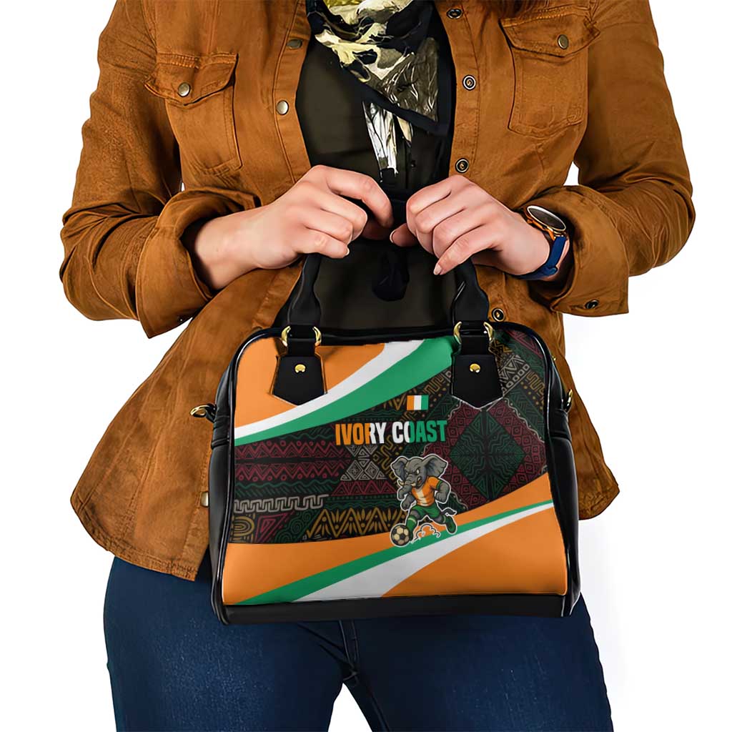 Ivory Coast Shoulder Handbag with Soccer Elephant and Tribal Pattern Design - Wonder Print Shop