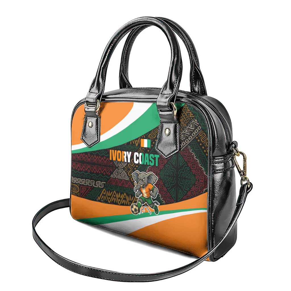Ivory Coast Shoulder Handbag with Soccer Elephant and Tribal Pattern Design - Wonder Print Shop