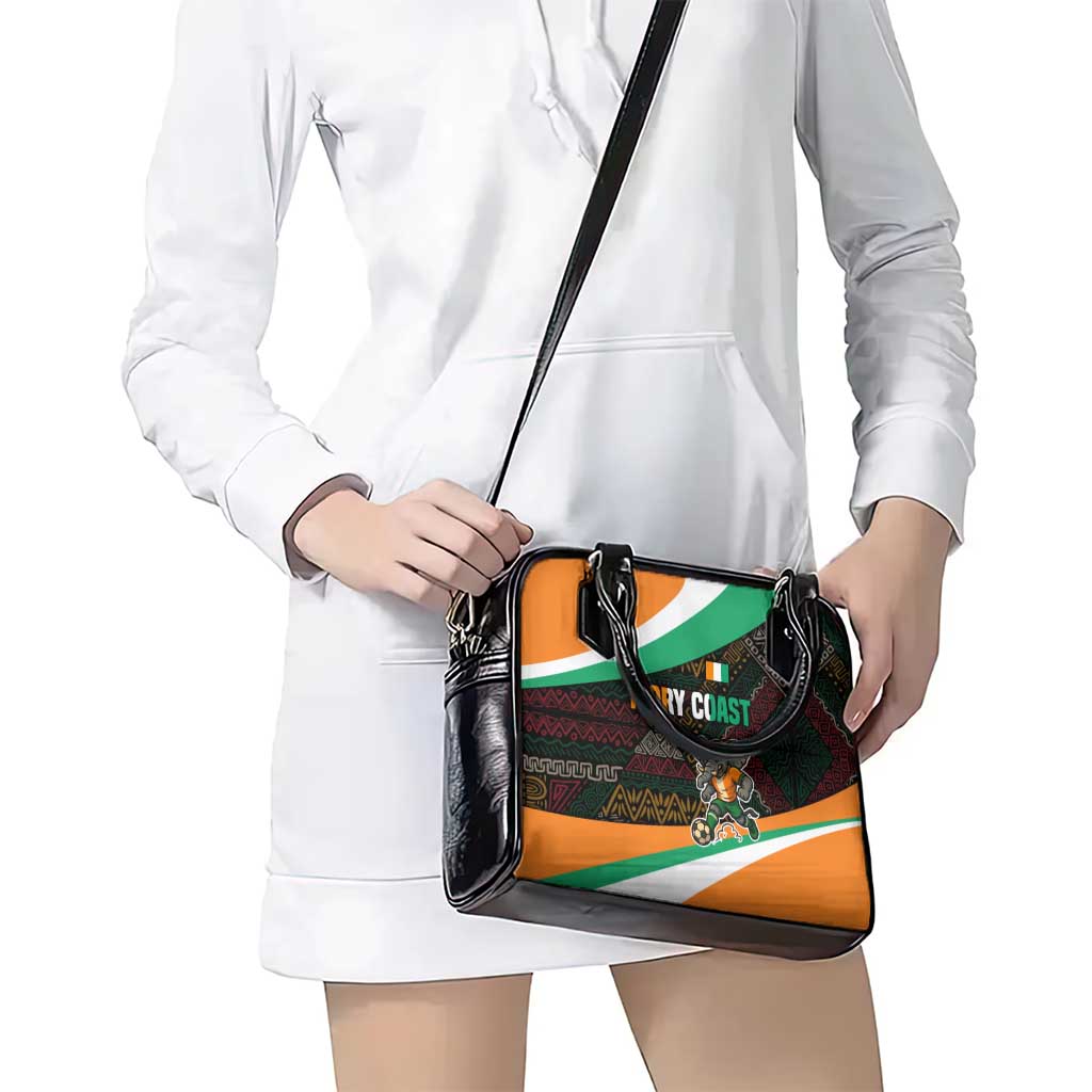 Ivory Coast Shoulder Handbag with Soccer Elephant and Tribal Pattern Design - Wonder Print Shop