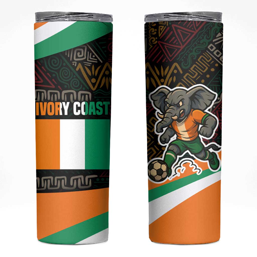 Ivory Coast Skinny Tumbler with Soccer Elephant and Tribal Pattern Design - Wonder Print Shop