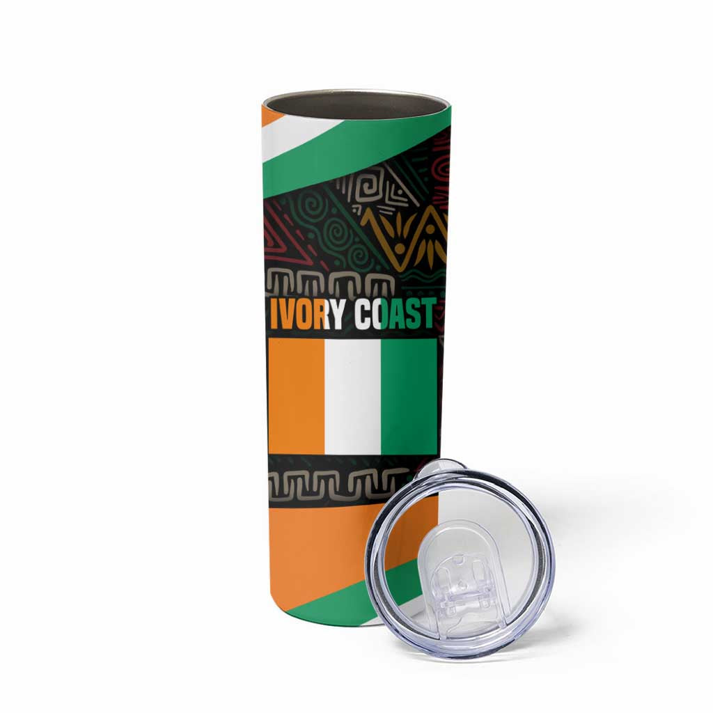 Ivory Coast Skinny Tumbler with Soccer Elephant and Tribal Pattern Design - Wonder Print Shop