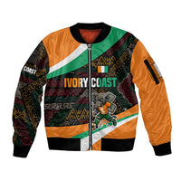 Ivory Coast Sleeve Zip Bomber Jacket with Soccer Elephant and Tribal Pattern Design - Wonder Print Shop