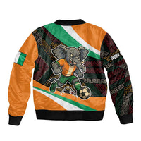 Ivory Coast Sleeve Zip Bomber Jacket with Soccer Elephant and Tribal Pattern Design - Wonder Print Shop
