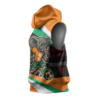 Ivory Coast Sleeveless Hoodie with Soccer Elephant and Tribal Pattern Design - Wonder Print Shop
