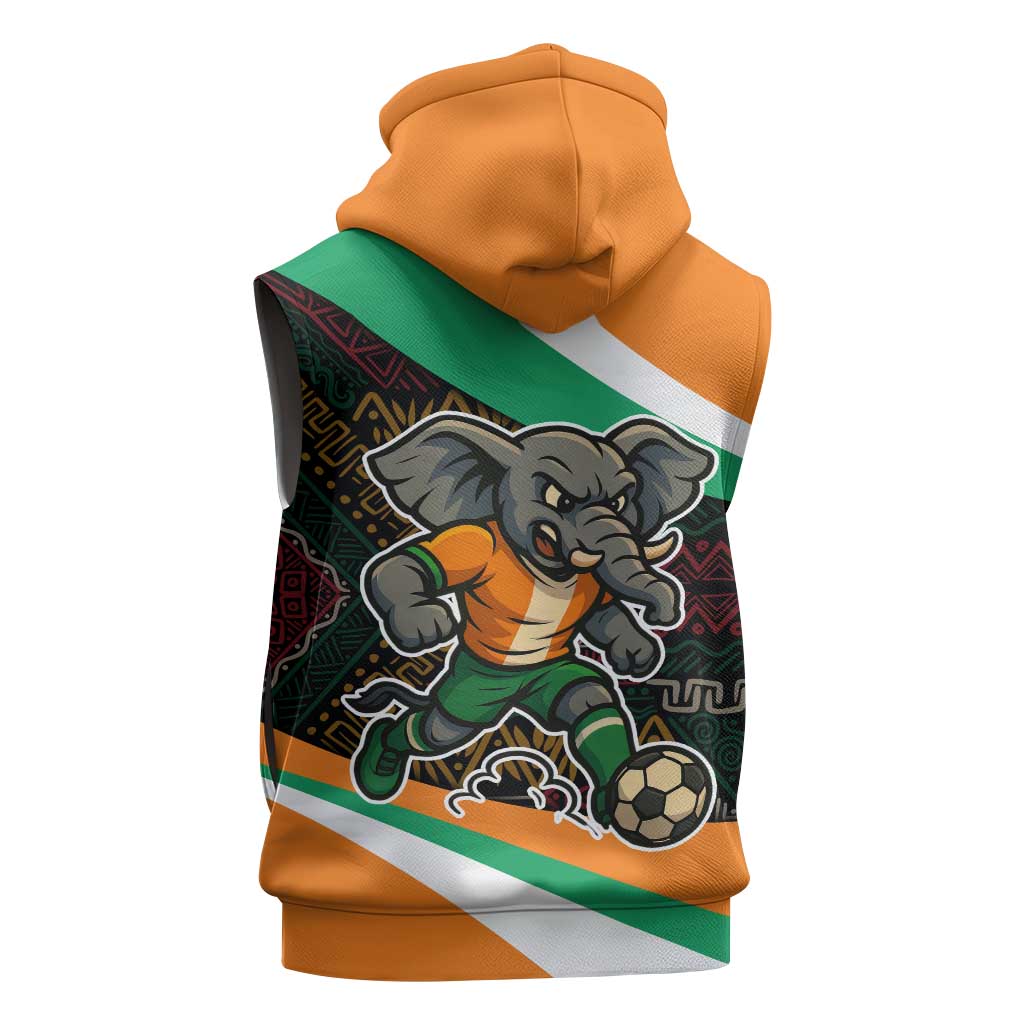 Ivory Coast Sleeveless Zip Hoodie with Soccer Elephant and Tribal Pattern Design - Wonder Print Shop