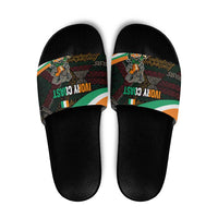 Ivory Coast Slide Sandals with Soccer Elephant and Tribal Pattern Design - Wonder Print Shop