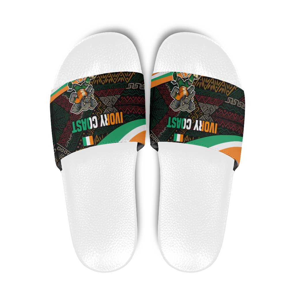 Ivory Coast Slide Sandals with Soccer Elephant and Tribal Pattern Design - Wonder Print Shop