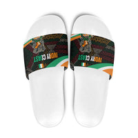 Ivory Coast Slide Sandals with Soccer Elephant and Tribal Pattern Design - Wonder Print Shop