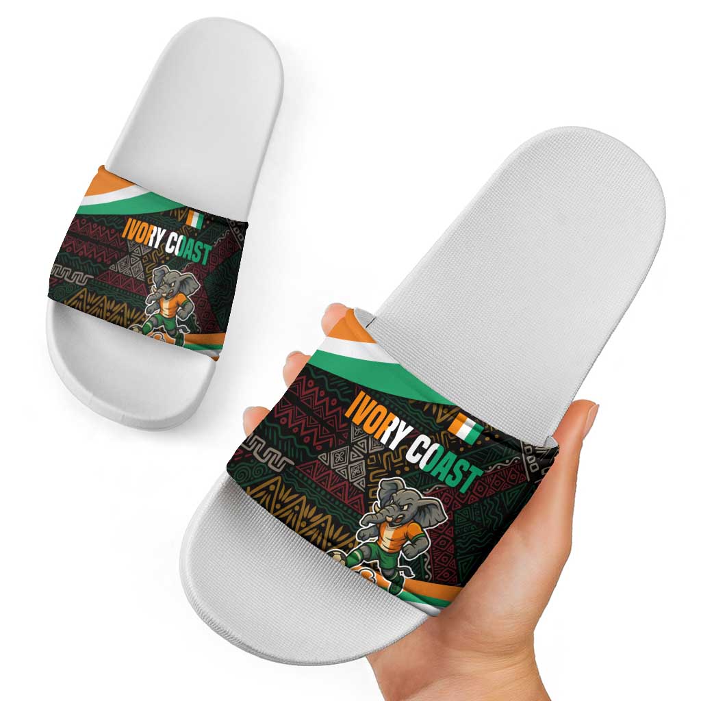 Ivory Coast Slide Sandals with Soccer Elephant and Tribal Pattern Design - Wonder Print Shop