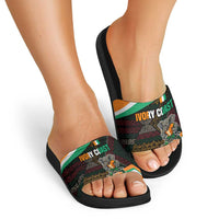 Ivory Coast Slide Sandals with Soccer Elephant and Tribal Pattern Design - Wonder Print Shop