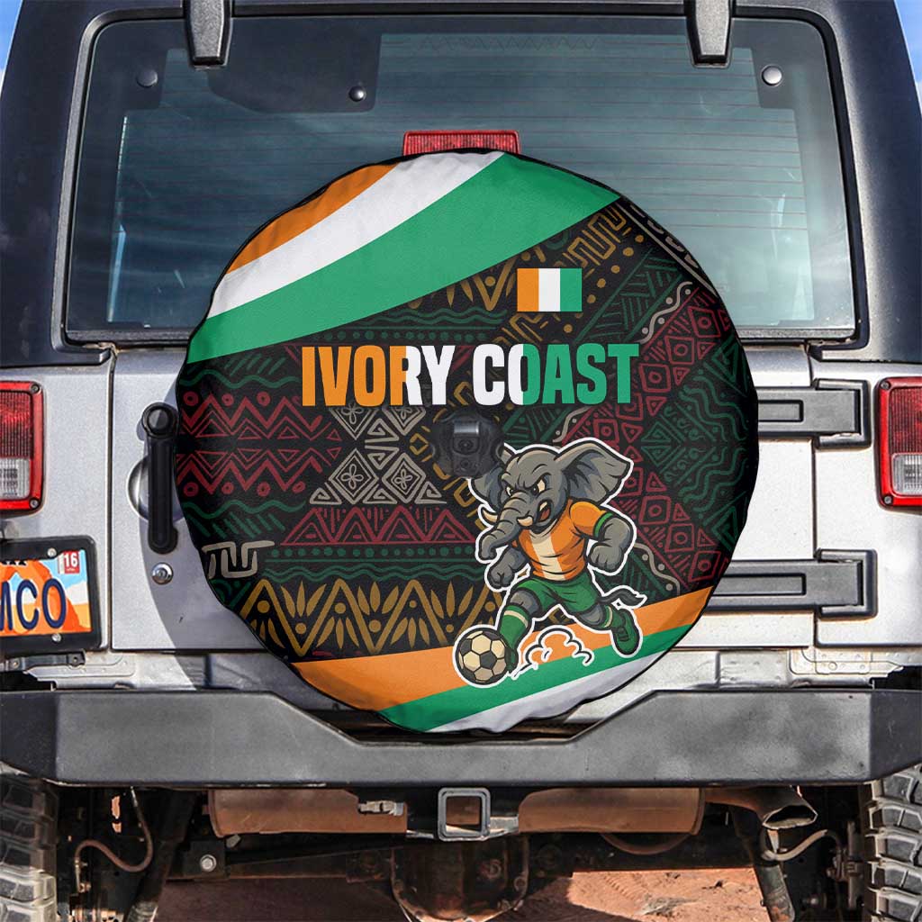Ivory Coast Spare Tire Cover with Soccer Elephant and Tribal Pattern Design - Wonder Print Shop