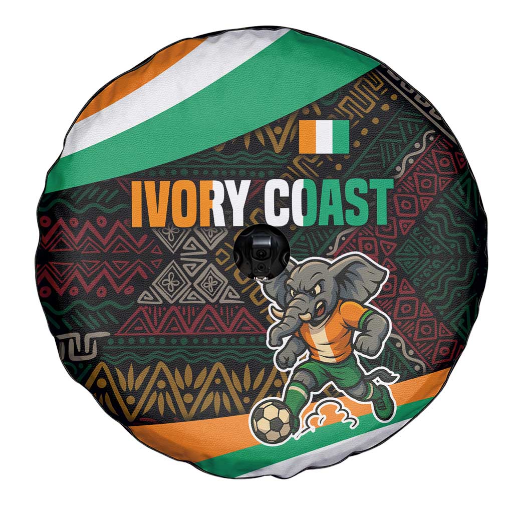 Ivory Coast Spare Tire Cover with Soccer Elephant and Tribal Pattern Design - Wonder Print Shop